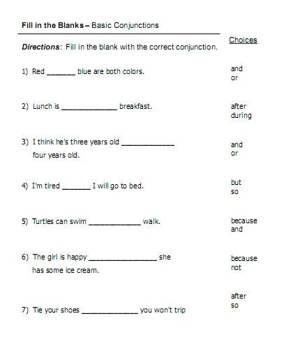 conjunctions  language stuff conjunctions worksheet worksheets
