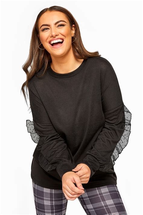 oversized sweatshirt met ruche  zwart  clothing