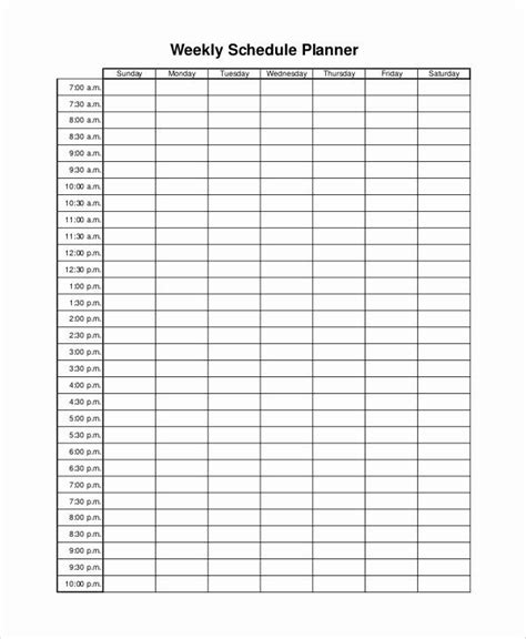 week time schedule template  printable weekly planner sample