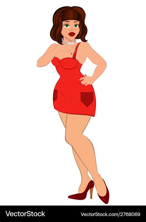 Cartoon Sexy Woman In Mini Red Dress Royalty Free Vector