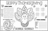 Thanksgiving Placemat Word Turkey Tic Tac Toe Scramble Maze Essentiallymom sketch template