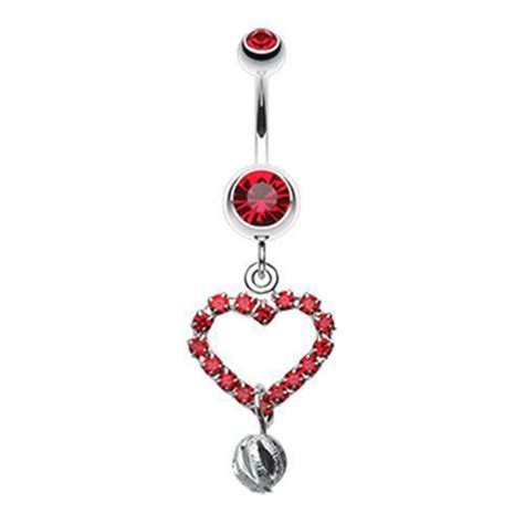 Red Heart Glittering Ball Belly Button Ring Rebel Bod