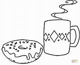 Coloring Pages Coffee Donut Donuts Dunkin Printable Cute Color Drawing Silhouettes Kids sketch template