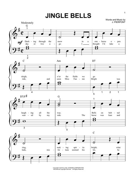 jingle bells sheet   pierpont big note piano