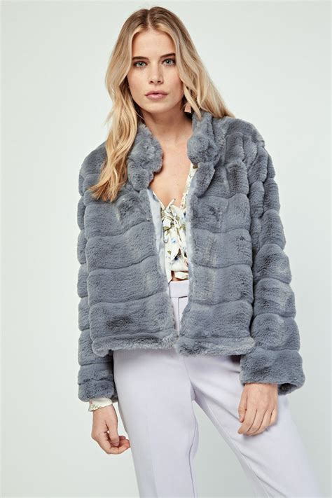 grey textured faux fur jacket just 36