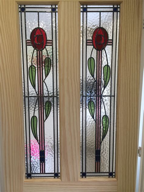 Rennie Mackintosh Rose Stained Glass Internal Door Clear Pine