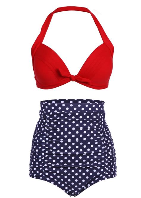 cocoship polka dot vintage high waisted bikini swimsuits plus size
