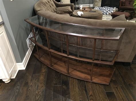hand crafted hickory  glass curved sofa table  cannon custom woodworking llc custommadecom