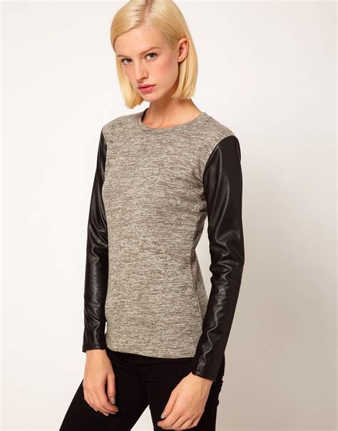asos top  knit  leather  sleeves asos tops fashion tops