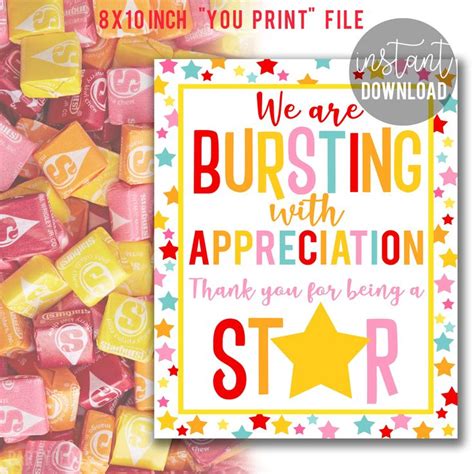 teacher appreciation print star teacher appreciation candy etsy