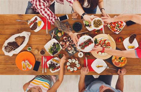 People Eat Healthy Meals At Festive Table Dinner Party Stock Image