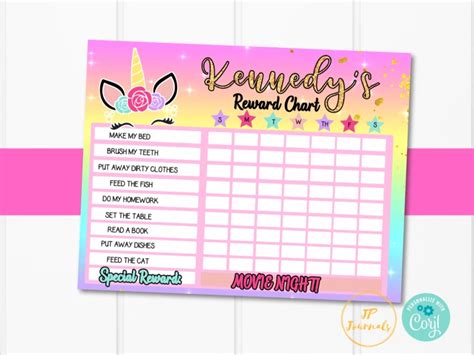 printable unicorn reward chart editable template chore chart behav