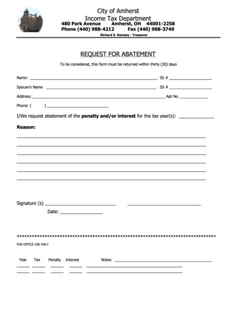request  abatement form city  amherst income tax department
