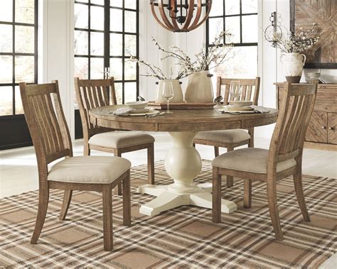 ashley furniture grindleburg light brown  pc dining room table  upholstered side