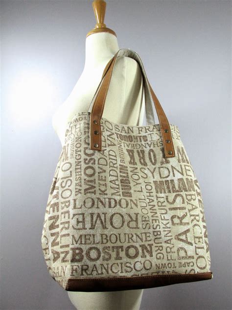 laboratory  fashion large cotton tote bag destination print natural