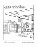 Station Gas Worksheets Coloring Town Pages Community Kids Down Street Main Places Worksheet Helpers Education Paint sketch template