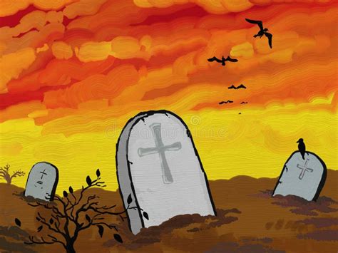 graveyard  sunset stock illustration illustration  night