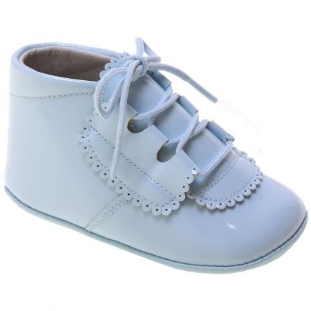 baby boy blue patent pram shoes  leather  scallop pattern