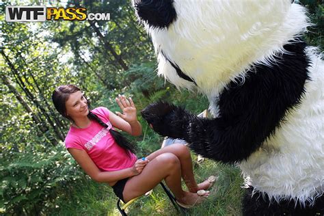 skinny cutie fucks a panda sex toy in the outdoors panda fuck