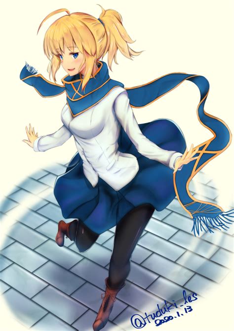 Safebooru 1girl Ahoge Artoria Pendragon All Blonde Hair Blue Scarf