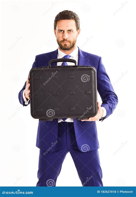 man carries black case  hands businessman presenting briefcase stock