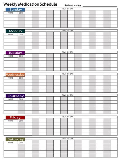 printable weekly medication schedule chart