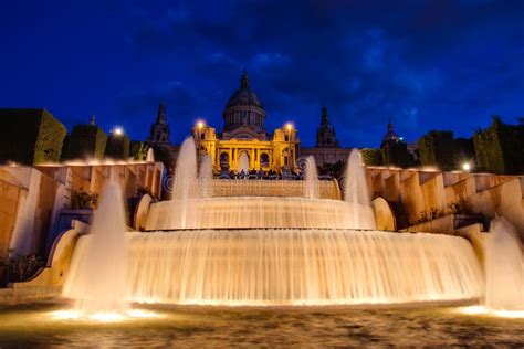 national palace barcelona fountain stock image image  illumination plaza