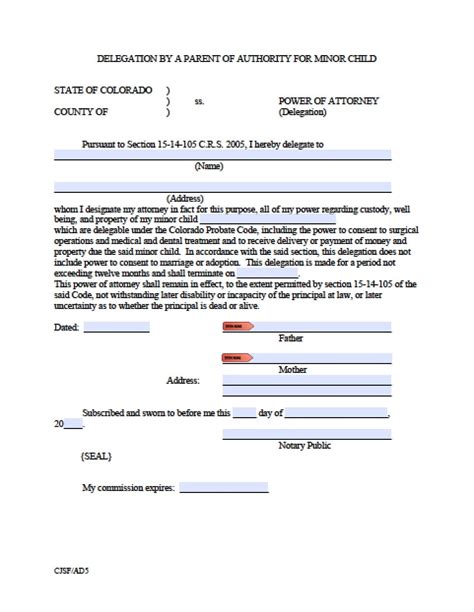 colorado power  attorney forms printable