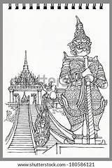 Architecture Thailand Thai Illustration Drawing Wat Saraburi Phra Freehand Shutterstock Bangkok sketch template