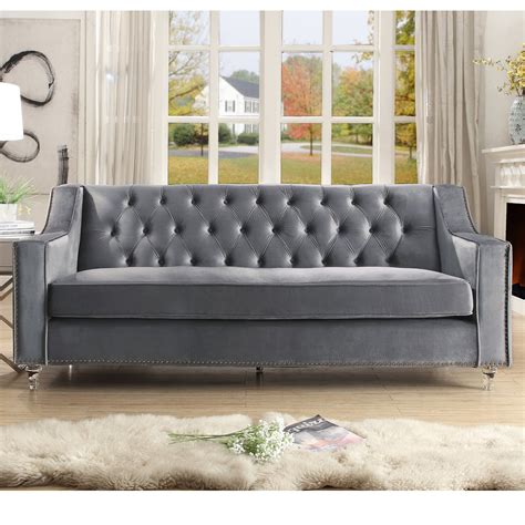 inspired home paula velvet sofa button tufted lucite acrylic legs modern grey walmartcom