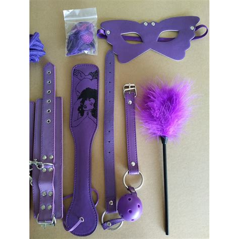 Purple Faux Leather 8pcs Set Adult Toys For Male Couples Leather Fetish