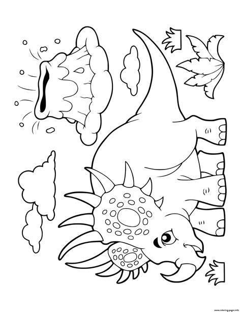 dinosaur cartoon styracosaurus volcano coloring page printable
