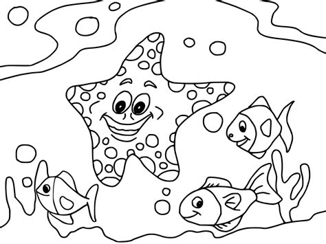 cute smiling starfish  fish ocean coloring pages print  color