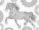 Horse Coloring Mandala Adult Gift Wall Zentangle Pages Etsy Para Horses Color Colouring Print Template Zoom Choose Board Printable Sold sketch template