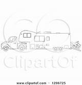 Wheel Camper Fifth Truck Trailer Pickup Atv Clipart Hauling Driving Man Cartoon Outlined Vector Coloring Pages Royalty Djart Template Sketch sketch template