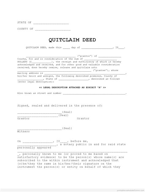 printable blank quitclaim deed  form