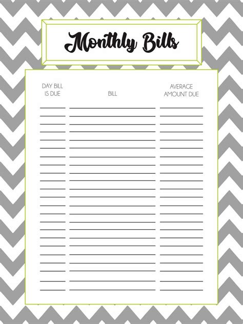 images  printable monthly bill payment schedule
