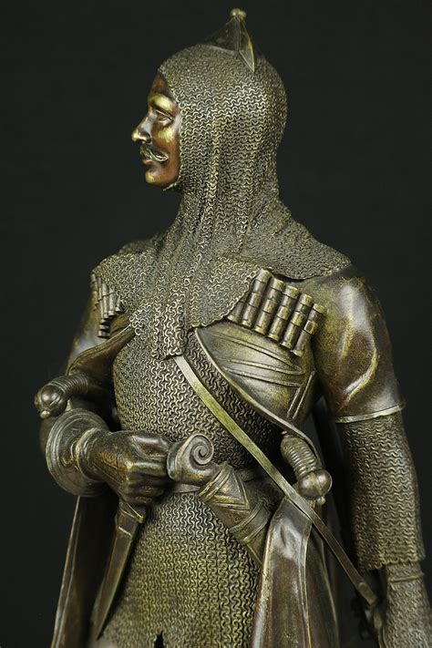 fine antique bronze statue   fully armed warrior