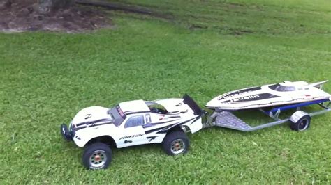 1 5 Scale Rc Baja Truck Pulling 48 Inch Gas Rc Boat On
