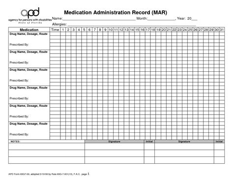 images  printable home med blank medication administration