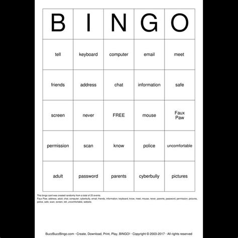 buzzbuzzbingo on twitter internet safety bingo each bingo card is