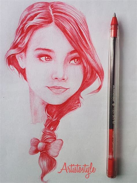 Realistic Drawings Color Red Female Faces Drawing