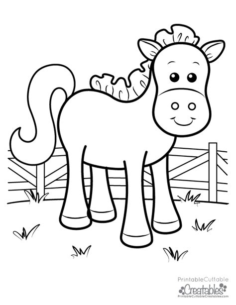 cute farm horse  printable coloring page  kids