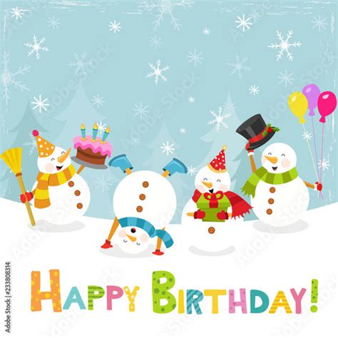 winter birthday card  snowmen stock vector adobe stock