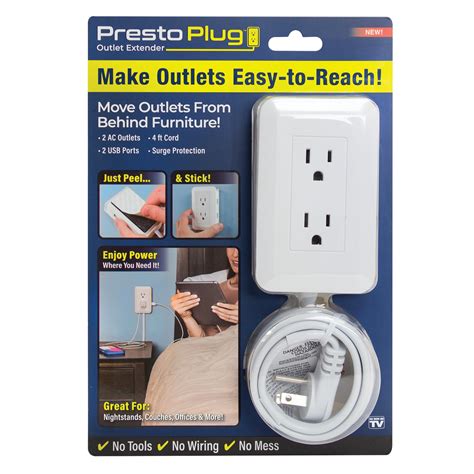 presto plug outlet extender  usb ports  ac outlets ft cord small wall charger walmartcom