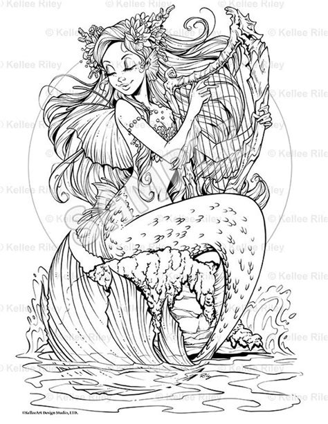 sirens song adult coloring page   mermaid coloring pages