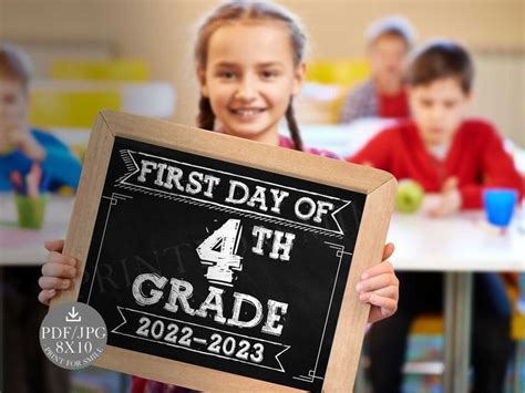 day  school sign  grade sign printable fourth grade sign st
