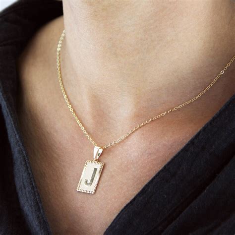 rectangle initial letter pendant necklace  gaamaa