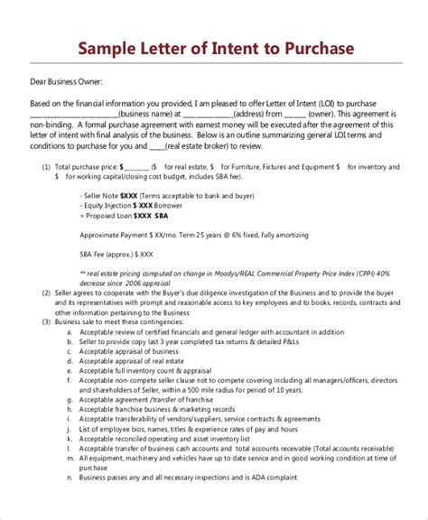 sample letter  intent  purchase doctemplates
