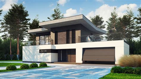projekt domu zx nowoczesny dom jednorodzinny  garazem dwustanowiskowym